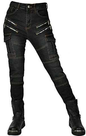 HOMDECR Damen Slim Fit Motorrad Jeans Mit Protektoren Knie Und Hüftprotektoren Stretch Slim Fit Denim Motorradhose Cargo Motorradjeans Schutzhose Biker Pants (Schwarz,M)