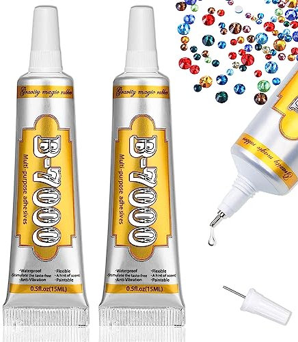 B7000 Glue Clear Adhesive - 15ml/0.5oz (2 Pack) - Jewelry Bead B-7000 Glue with Precise Tips for Rhinestones Fabric, Glass, Jewelry Making, DIY Art Crafts, Leather, Toys
