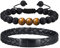TempBeau Armband Herren Leder Schwarz : 2Pcs Lederarmband Set 19cm Perlen Echtes Leder Geflochten Mode-schmuck Armbänder für Männer Papa Tolle Geschenkidee