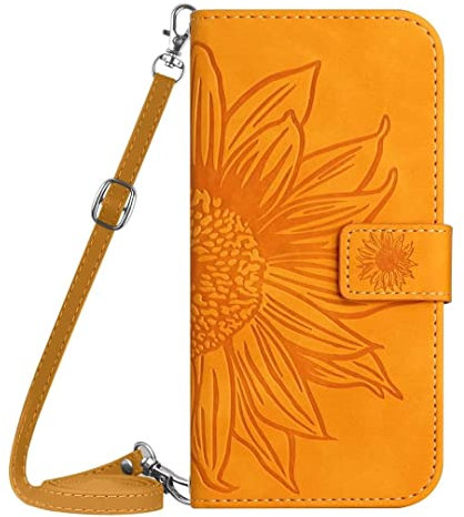 Handykette Hülle Kompatibel mit Motorola Moto G14, Leder für Motorola Moto G14 Handy Hüllen Sonnenblume Flip Book Schutzhülle Handytasche handyhülle für Motorola Moto G14 Tasche gelb