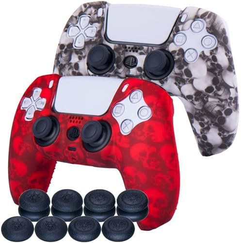 9CDeer Lot de 2 coques de protection épaisses en silicone pour manette PS5 Rouge + blanc