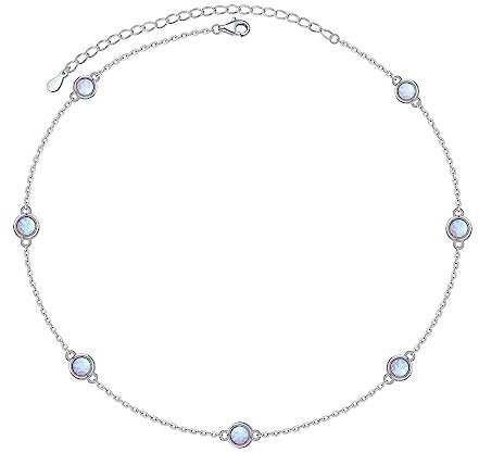 Flyow S925 Sterling Silber Opal Halskette Kurze zierliche Anhänger Halskette Schmuck für Frauen Mädchen