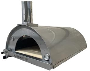 Forno pizza ibrido a gas e legna 4 pizze con tetto in inox da esterno, uso tradizionale a legna o con bruciatore a gas - pietra refrattaria, 500 gradi, Made in Italy (solo legna senza bruciatore gas)