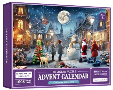 Christmas Advent Puzzles 1008 Pieces Puzzles for Adults and Kids Christmas Celebration Festive Fireplace in Warm Holiday Puzzle for Kids Adults