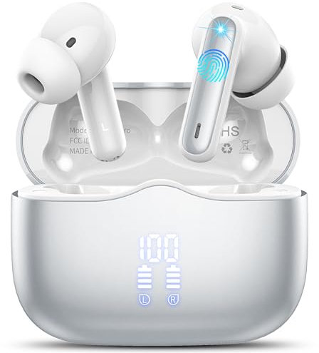 xinwld Bluetooth Kopfhörer, Kopfhörer Kabellos Bluetooth 5.3 In Ear Kopfhörer mit 4 ENC Noise Cancelling Mic, Kabellose Kopfhörer Tiefer Bass Wireless Earbuds 40Std, IP7 Wasserdicht Ohrhörer, Silber