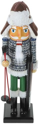 Ciieeo Weihnachtsfrau Skifahrerin Nussknacker 36 cm Hölzerner Nussknacker Mit Hässlichem Pullover Und Skistöcken In Ski-Pose Weihnachtsnussknacker Kaminsims Tischdekoration Winterfest