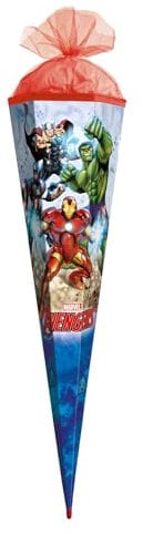 ROTH Schultüte groß Marvel Avengers 85 cm - 6-eckig, Tüllverschluss, ROT(H)-Spitze - Zuckertüte Marvel Avengers Schulanfang
