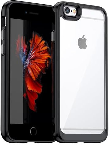 Jhxtech Phone Case for iPhone 6 Case, iPhone 6S Case Ultra Thin Premium Clear Hard PC Back + Soft TPU Bumper Silicone Shockproof Cover Cases for iPhone 6 Crystal Black