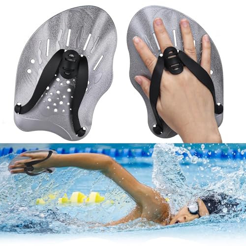 Zocipro 1 Paire Palmes de Natation, Plaquettes Natation avec Sangles Réglables, Accessoires D'entraînement à la Natation pour Adultes et Enfants, Unisexe, Argent