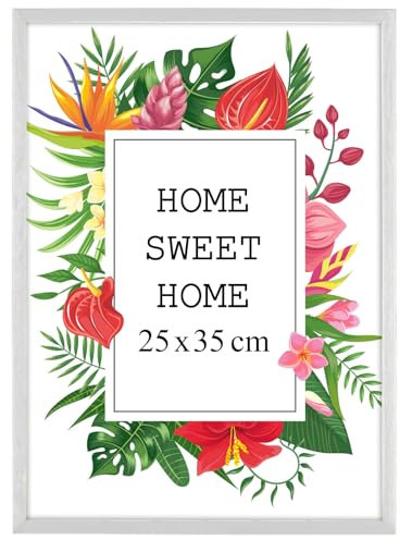 MG Design Weiß Bilderrahmen 25 x 35 cm – Aus echtem Holz mit Acrylglas, zum Aufhängen & Aufstellen, für Fotos, Poster & Puzzle