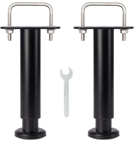 Pied de Lit Universel, Pieds pour Sommier à Lattes sans Perçage, Hauteur Réglable 25-42cm, U Largeur Interne 68mm, Design: Metallique Noir, Rond ø 3.8cm, pour le Cadre Central sans Trou, Lot de 2