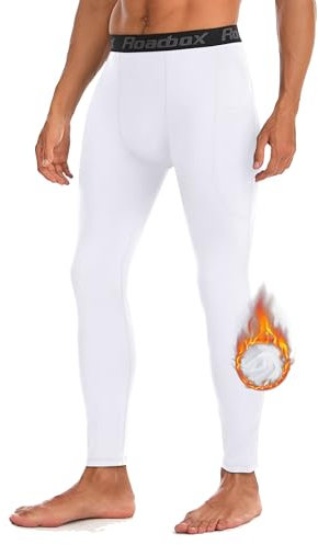 Roadbox Herren Thermounterwäsche Hose - Kompressionslanghosen Wärmende Thermohosen mit Innenfleece, Sportliche Funktionsunterwäsche für Outdoor-Sport, Laufleggings mit Taschen