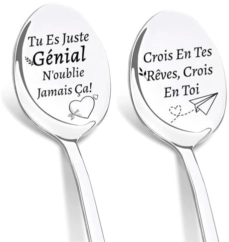 DIKARIYA Cadeau pour Femme, Cadeau Anniversaire Femme, Cadeau Femme Original Utile, Cuillère à Café Acier Inoxydable, Cuillères Gravées au Laser, Idee Inspirant Original Cadeaux pour Femmes Couple