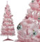 1.5M Christmas Tree Easter Decoration,Artificial Tree Shinny Pink Branches 283 Tips,Mini Christmas Tree with Christmas Balls,Indoor Outdoor Christmas Ornament for Small Space