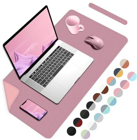Doppelseitige Schreibtischunterlage, große Schreibtischunterlage, wasserdichte Schreibtischunterlage Mauspad, PU Leder Schreibtischunterlage groß für Tastatur und Maus -60cmx 35cm, Lila+Rosa
