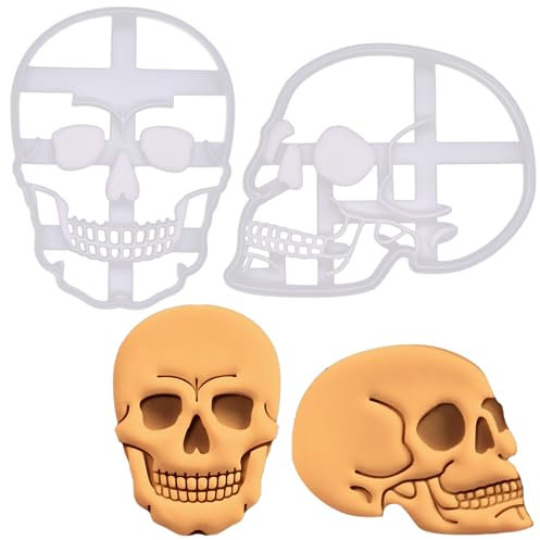 BAKERLOGY Sat von 2 Menschlicher Schädel Ausstechformen - Halloween Ausstecher, Detailliertes Keksausstecher, Ideal für Fondant, Keksteig, Ton