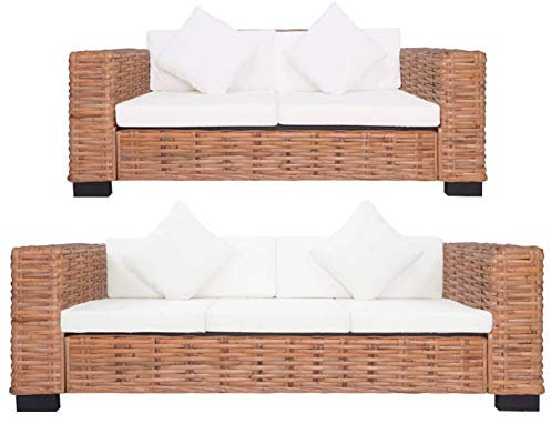 Iiaky 2-TLG. Sofagarnitur mit Auflagen Natur Rattan Wohnzimmer Couch Ecksofa Klein