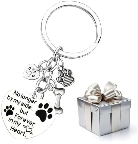 Kisstta Schlüsselanhänger Hund, Erinnerung Hund, Edelstahl Schlüsselanhänger Pfotenabdruck, Trauergeschenk mit Gravur für Familie Lieben Freunde