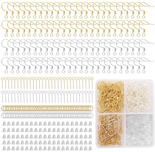 S925 Sterling Silver Earring Hooks for Jewellery Making, Steel Flat Pad Earring Studs, D-Shaped Supplies, Findings for Pendants, Bracelets, Ear Hooks (Gold,Silvery,)