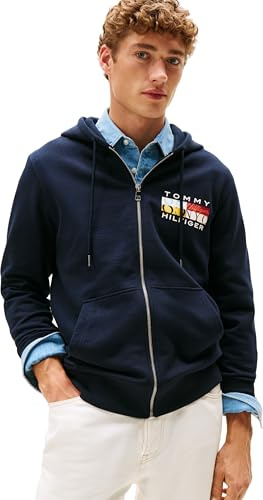 Tommy Hilfiger Herren Th Colour Flag Zip Through Mw0mw40043 Kapuzenpullover mit durchgehendem Reißverschluss (1er Pack)