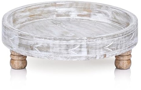 Marrakech Boho Bandeja decorativa redonda de madera 30 x 9 cm | Plato para servir Loka como decoración de mesa decorativa para cocina y salón | Bandeja de desayuno rectangular vintage para dormitorio
