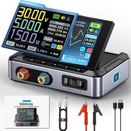 Jadeshay Fuente Alimentacion Regulable DC (0-30 V, 0-5 A), Fuente Alimentación Laboratorio Programable DC Power Supply Pantalla a Color con Clip de Cocodrilo y USB