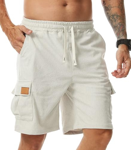 Comilaka Hombre Pantalones Cortos Casual Bermudas con Bolsillos S-3XL | Shorts Pana Deportivos,Verano,Cordón Elástico,Playa