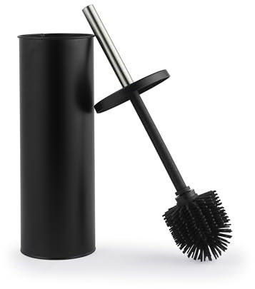 Beldray Brosse WC et support - Traité anti-bac, poils en silicone anti-rayures - Anti-éclaboussures - Design discret fermé - Long manche - Tête hygiénique facile à nettoyer - Résiste aux taches - Noir