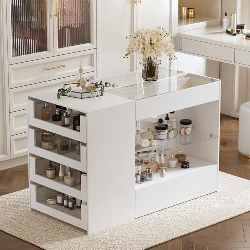 FUFU&GAGA Closet Island with Glass Top & 8 Drawers for Walk in Closet
