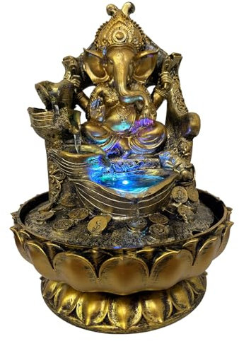 Grande fontana da tavolo per interni con statua di Ganesha, statua di Buddha con luci a LED, decorazione a forma di elefante indiano per casa, ufficio, camera da letto, 24,1 x 24,1 x 30,5 cm