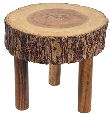 Crafty Artisan Rustic Tree Trunk Slices Wood Three Legged Plant Stand, Vase Stand, Display Stand, Perfect for Home Decor in Any Room, Furniture (natural)