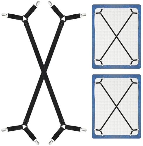 CHRORINE Bettlakenhalter, verstellbare Bettlakenbefestigungen, Clips halten Bettwäsche an Ort und Stelle, 2 Stück/Set, schwarz