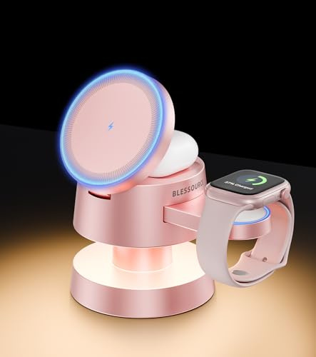 4-in-1 Magnetic Wireless Charging Station for iPhone 17/16/15/14 Pro Max, with Night Light Wireless Charging Station Fast Charging for Apple Watch/Earphones & Multiple Devices