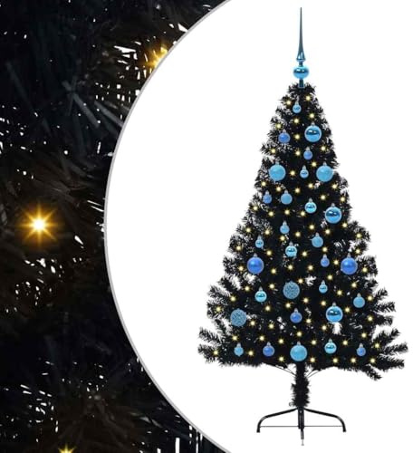 vidaXL Artificial Pre-lit Christmas Tree Black 150 cm PVC, Modern Cone-Shaped Outdoor Christmas Tree, USB Holiday Lighting, LED Display, Festive Seasonal Decor for Living Room Garden