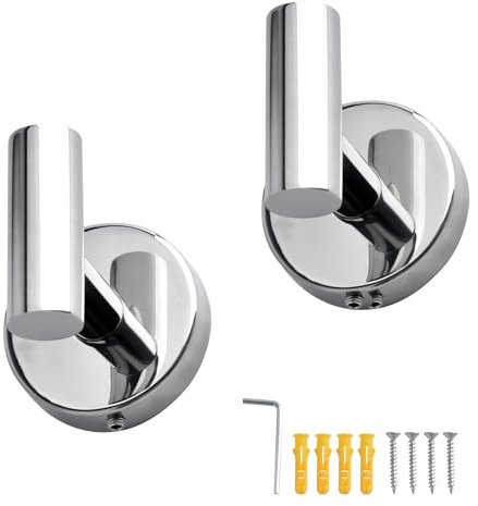 SZWLJ Screw in Towel Hook Silvery 2PCS 304 Stainless Steel Wall Door 10kg | Screw in bathroom towel hook. 304 stainless steel, heavy duty 10kg. Metal coat hooks for doors, cupboards. Silvery, 2PCS.