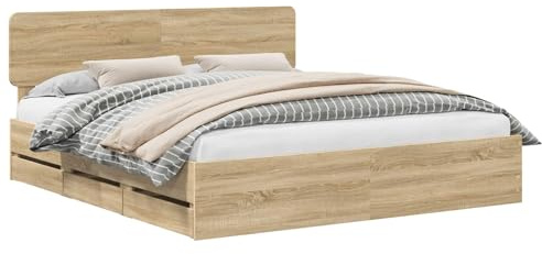 vidaXL Bettrahmen mit Kopfteil Sonoma-Eiche 200 x 200 cm Holzwerkstoff
