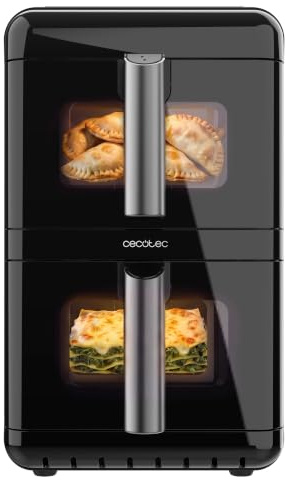 Cecotec Friggitrice ad Aria Verticale 12L Cecofry DuoLevel 12000 Window. 2900W, 2 Cestelli 6L, Finestra, Sync, 10 Menù, Temp Dual per Grandi Quantità, Cucina Veloce e Sana con Davvero Molto Poco Olio
