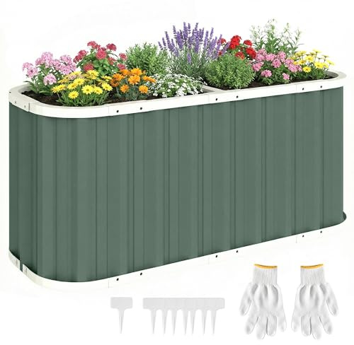 Outsunny Hochbeet Metall 136 x 53 x 61 cm Tief Gartenbeet mit Schutzkanten Pflanzenetiketten Handschuhe, Kräuterbeet mit Offenem Boden Einfache Montage Pflanzkasten Pflanzkübel für Garten Balkon