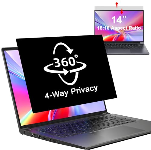 360° Laptop Privacy Screen Protector 14 Inch(16:10 Aspect Ratio) | Removable Laptop Screen Privacy Shield for Lenovo Hp Dell Acer Asus Thinkpad Envy Xps, Anti Glare Blue Light Filter Protector