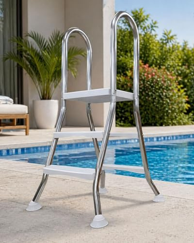 AIBOTY Edelstahlleiter 42Mm Holme Für Hoch- Und Aufstellbecken 85-135 cm Höhe,Poolleiter Edelstahl Für Hochbecken,V2A Edelstahl Rostfrei Poolleiter Edelstahl,85cm