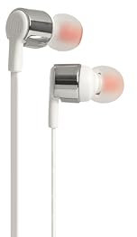 JBL T210 In-Ear Kopfhörer Ohrhörer mit 1-Tasten-Fernbedienung und Integriertem Mikrofon Kompatibel mit Apple und Android Geräten - Silber/Weiß