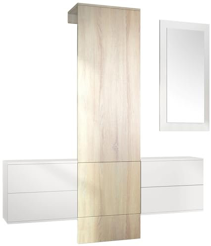 Vladon Garderobe Wandgarderobe Carlton Set 3, Made in Germany, Korpus in Weiß matt/Paneel in Eiche sägerau