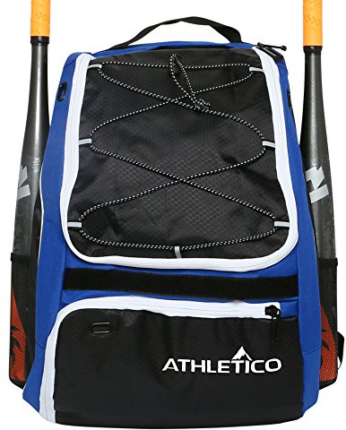Athletico Baseball Bat Bag - Backpack for Baseball, T-Ball & Softball Equipment & Gear for Kids, Youth, and Adults | Holds Bat, Helmet, Glove, & Shoes | Separate Shoe Compartment, & Fence Hook (Blue)