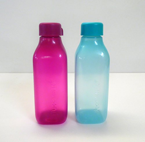 TUPPERWARE to Go Eco(2) 500 ml türkis+pink EcoEasy Öko quadtratisch Flasche Quader