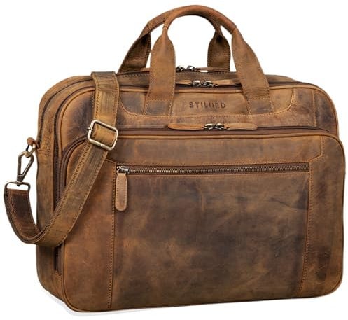 STILORD Herren-Businesstasche aus Leder braun - große 15,6 Zoll Laptoptasche - Männer-Aktentasche - Vintage Umhängetasche aus Rindsleder 'Nelson'