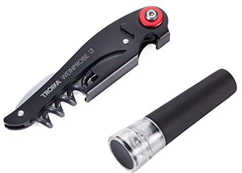 TROIKA-originale WEINPROBE WST01/BK Set vino composto da coltello da sommelier, tappo sottovuoto Coltello da cameriere chiusura sottovuoto, cavatappi, apribottiglie, set da sommelier