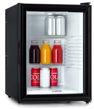 Klarstein Mini Frigo de Chambre de 42L pour Snacks et Boissons, Top Silencieux, Petit Bar, Camping, Cosmetique, Refrigerateur avec Étagères Réglables, 12-18°C