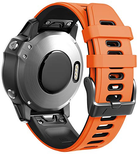 ANBEST Armbänder Kompatibel mit Garmin Fenix 7S/6S Pro/Fenix 5S Armband, Schnellverschluss Silikon 20mm Ersatzarmband für Fenix 5S Plus/D2 Delta S(Orange/Schwarz)