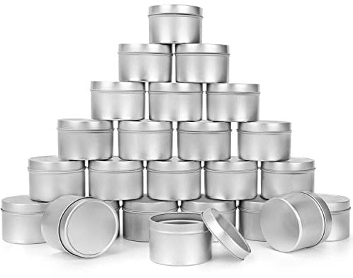 BELLE VOUS Confezione da 24 Scatoline di Latta per Candele in Alluminio con Coperchi - Barattoli Latta Rotondi Riutilizzabili da 240 ml - per Candele Fai-da-Te, Artigianato, Viaggi/Campeggio, Feste