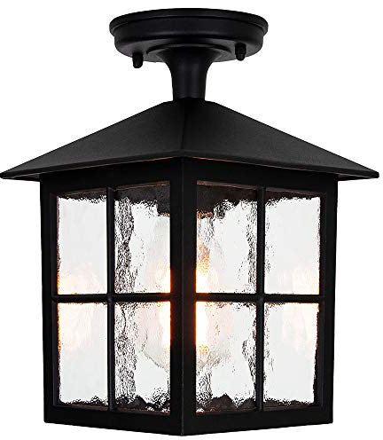 Matt Black Die-Cast Aluminium Traditional Lantern Porch Ceiling Light Fitting IP43 Rated | 1 x 60w E27 | 28cm Height by Happy Homewares